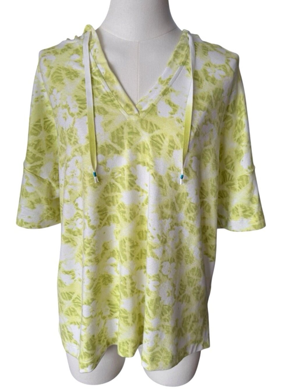 Simply Vera Vera Wang Neon Green/White Hooded Sleep Top-Size Large